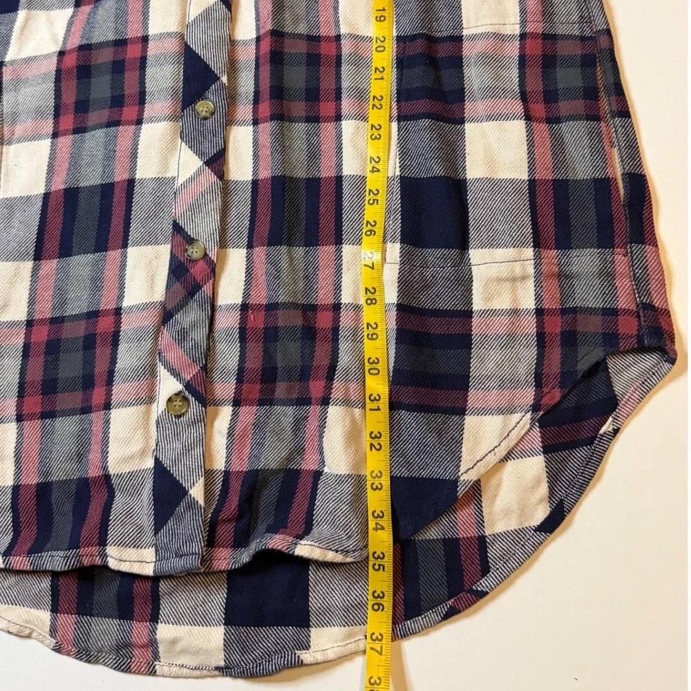 Free People Hooded Flannel Shirt Womens M Navy Plaid Shirt NWT